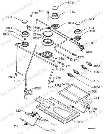 Взрыв-схема плиты (духовки) Privileg 029.283 9/7415 - Схема узла Functional parts 267